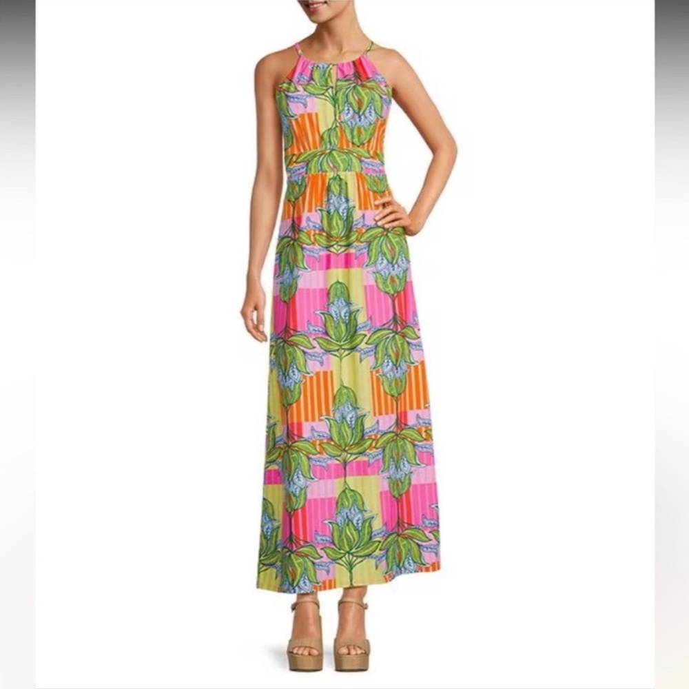 NWT Jude Connally Mia Knit Halter Neck Sleeveless Empire Waist Maxi A-Line Dress